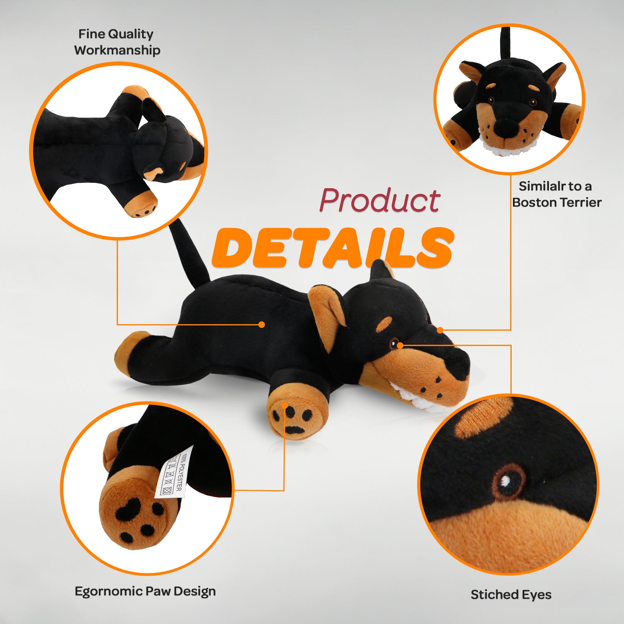 Archer - Black and Tan Dog Stuffed Animal Dog Toy - Pointed Ears