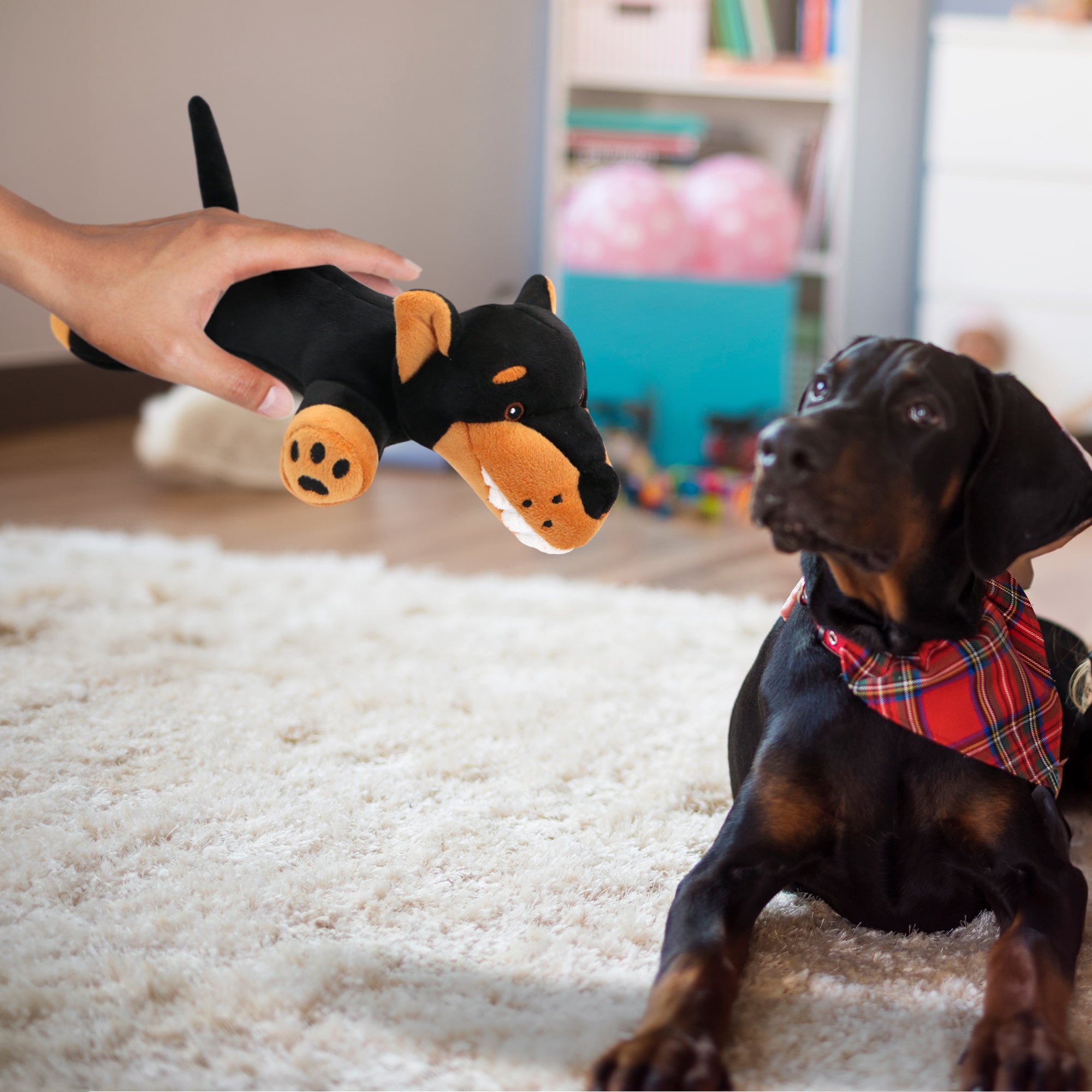 Archer - Black and Tan Dog Stuffed Animal Dog Toy - Pointed Ears