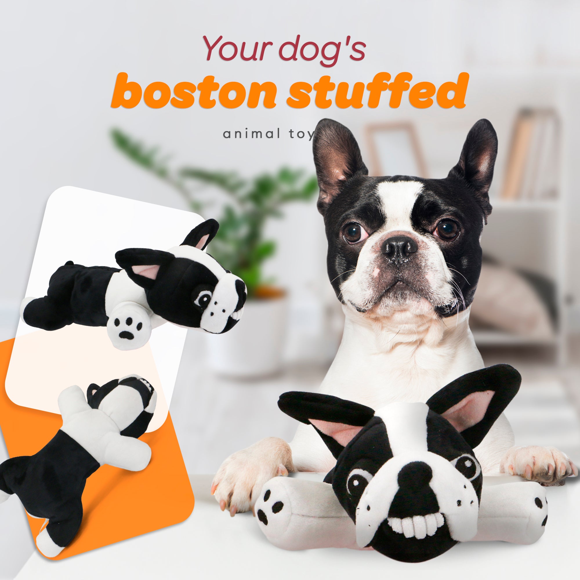 Pepper - Boston Terrier Stuffed Animal Dog Toy- Black and White Coloring