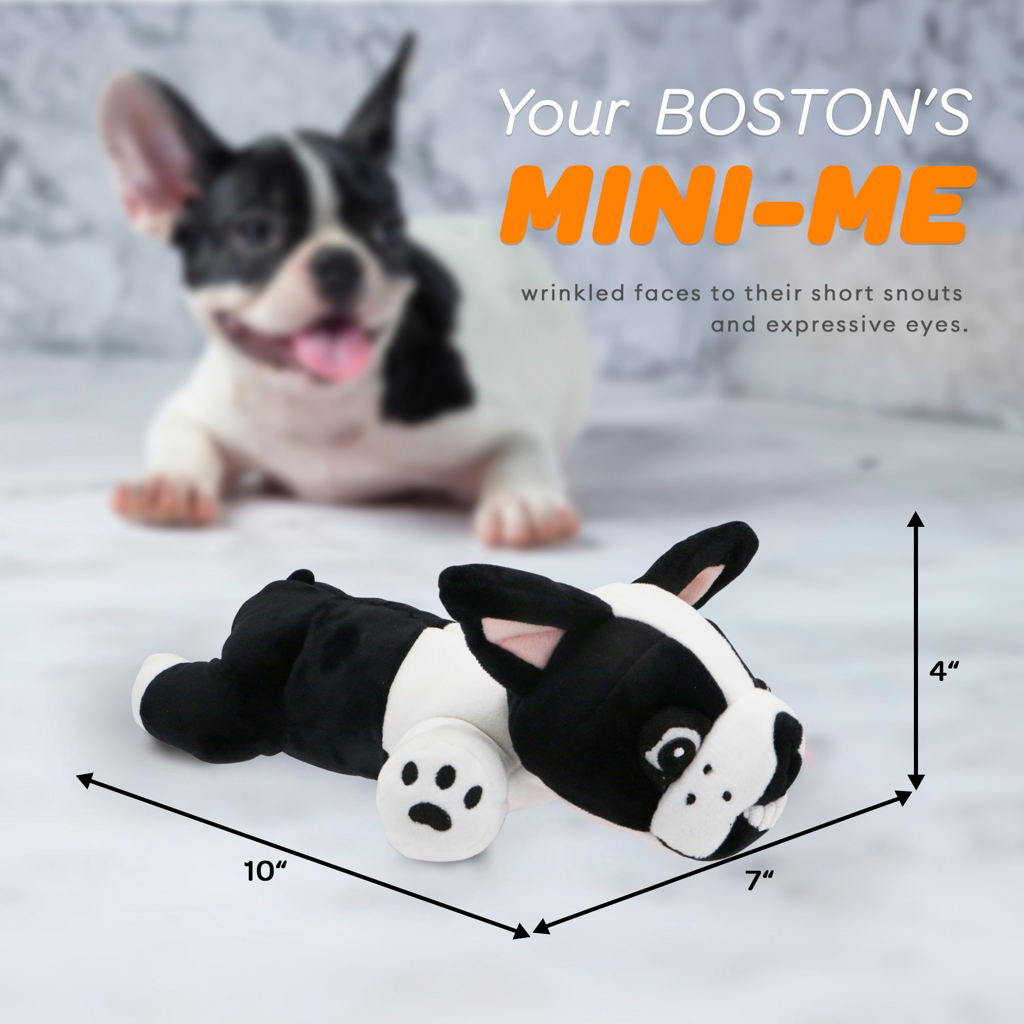 Pepper - Boston Terrier Stuffed Animal Dog Toy- Black and White Coloring