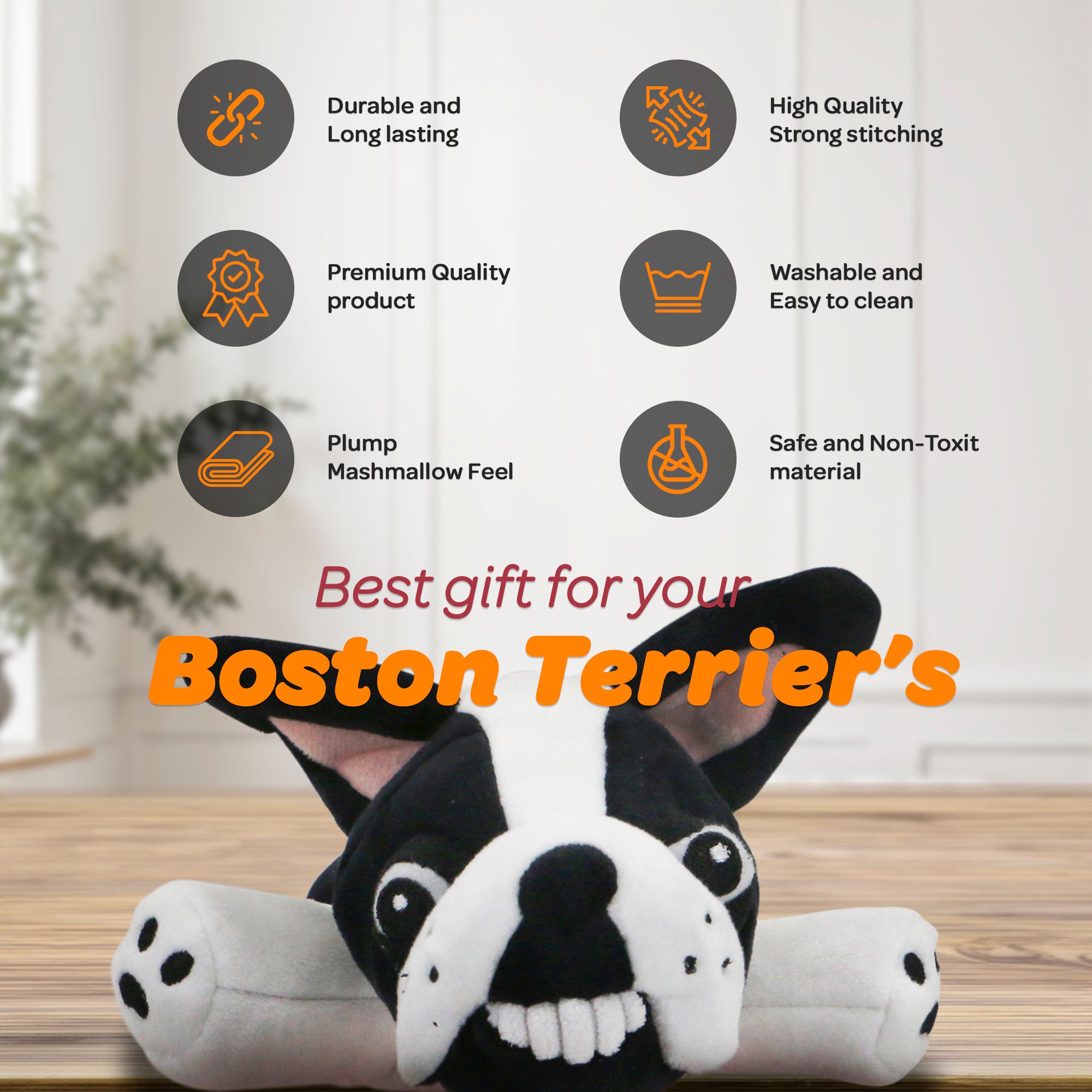 Pepper - Boston Terrier Stuffed Animal Dog Toy- Black and White Coloring