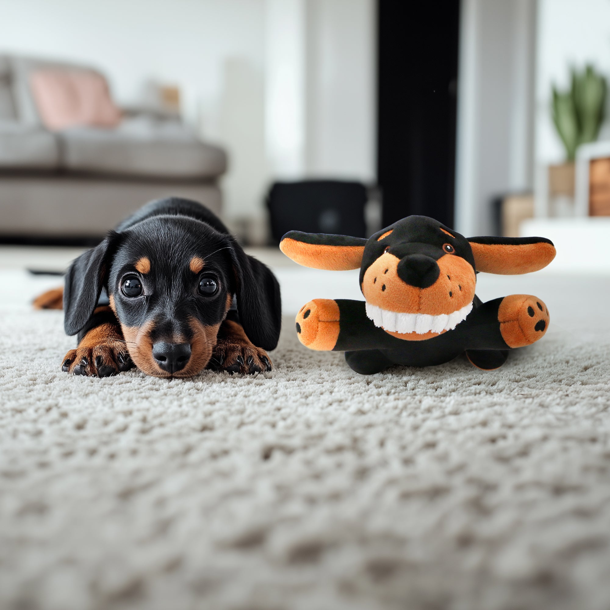 Frank - Black and Tan Stuffed Animal Dog Toy - Floppy Ears