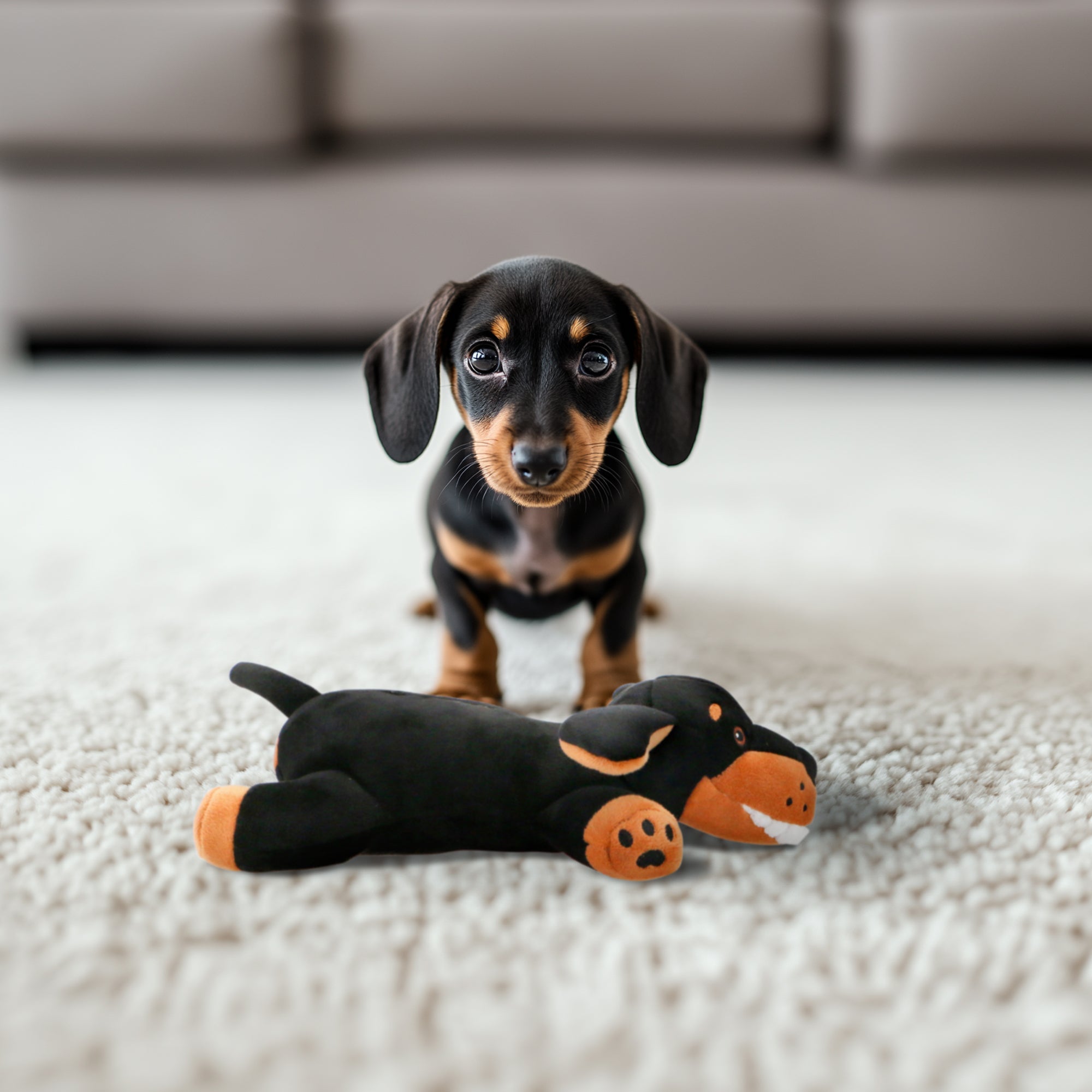 Frank - Black and Tan Stuffed Animal Dog Toy - Floppy Ears